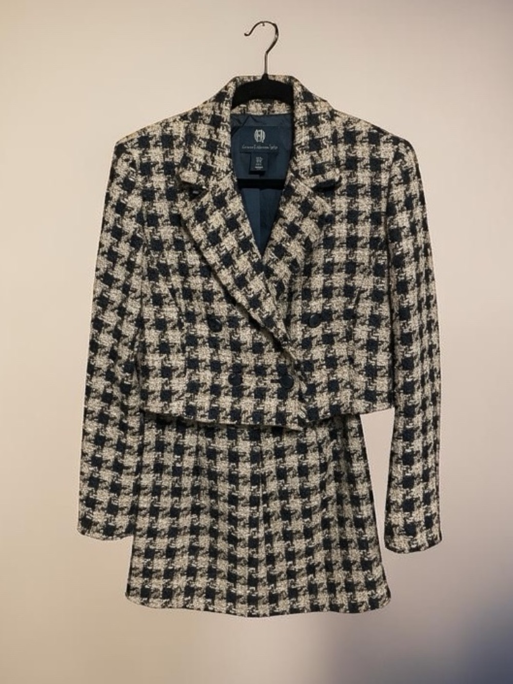 House of Harlow 1960 Black brown Houndstooth Tweed Crop Blazer Skirt Set Small